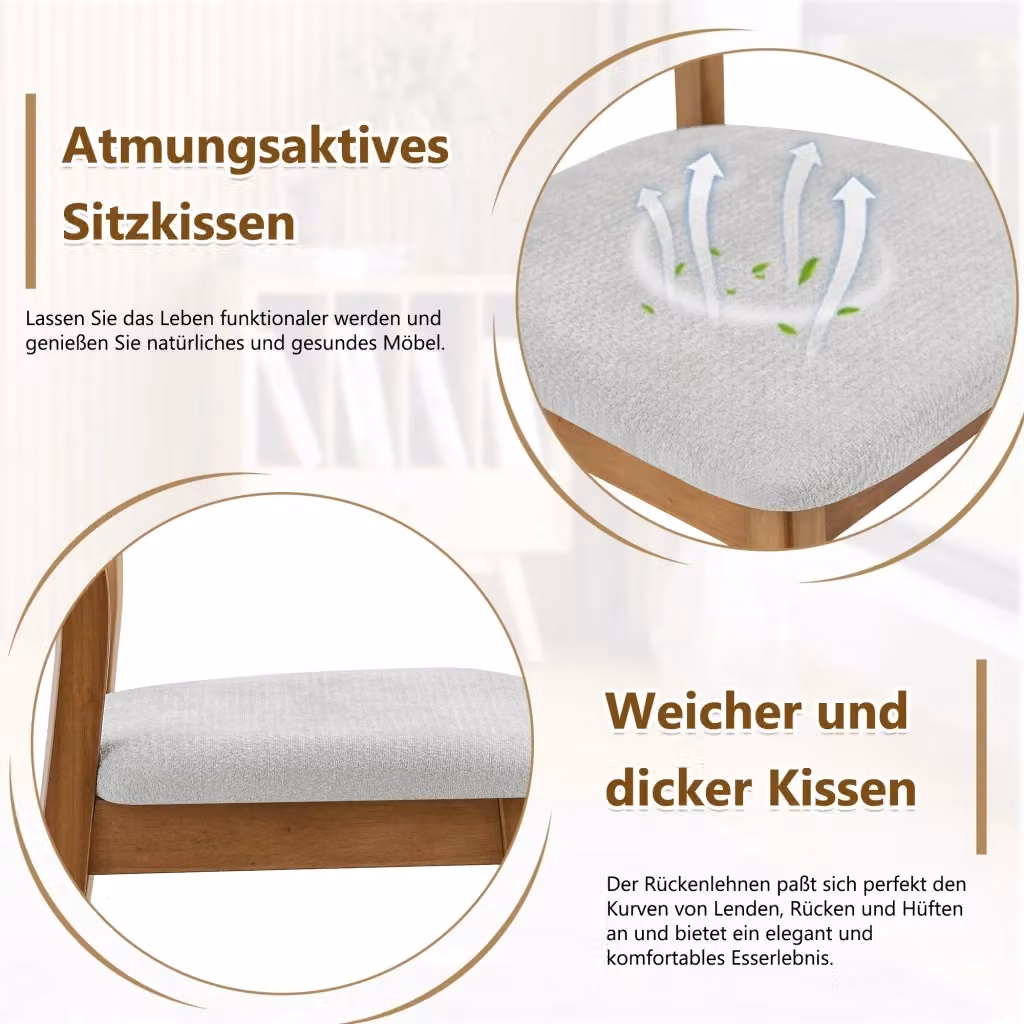 Set di 2 sedie da sala da pranzo OKWISH in legno massello con seduta imbottita in tessuto grigio e schienale ovale per cucina e soggiorno – 2