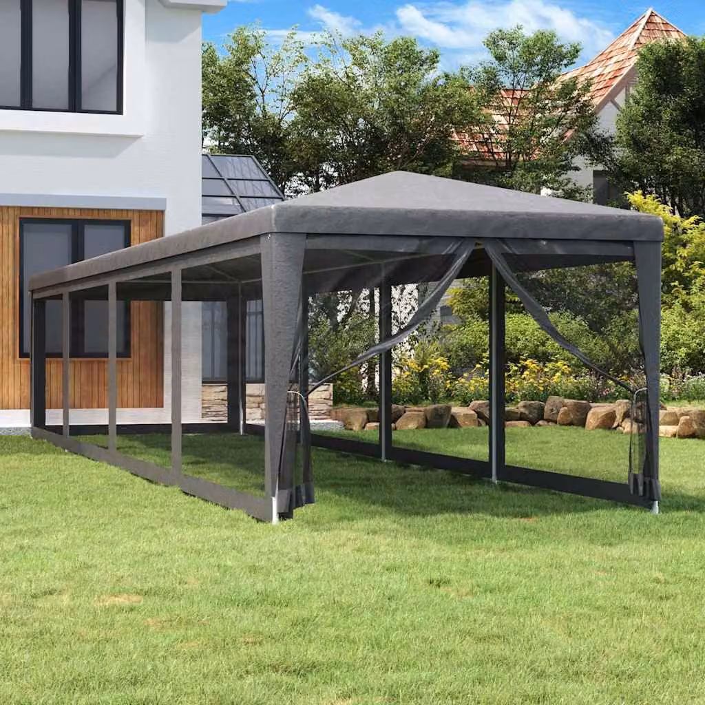 Tenda per feste vidaXL con 10 pareti in rete, colore antracite, L: 12 m, P: 3 m, H: 2,6 m