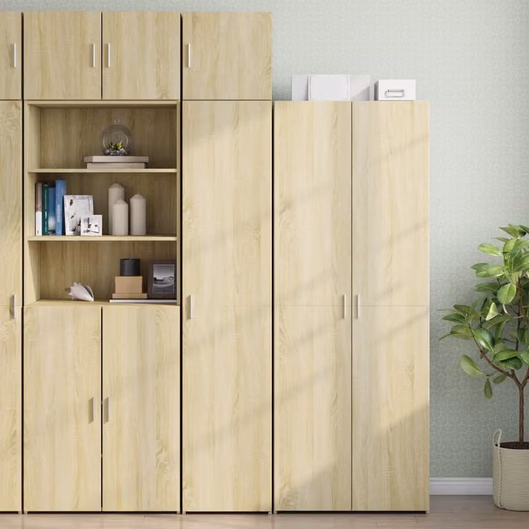 Mobile sottile vidaXL in rovere sonoma, colore beige e marrone, con ante a battente e ripiani, L/P/H: 40 x 42,5 x 225 cm
