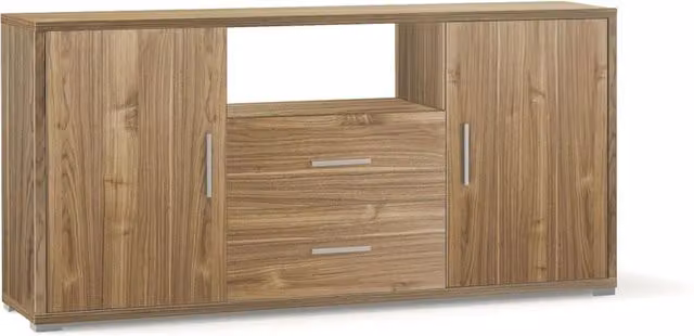 Madia Credenza Mobile 2 ante con 2 cassetti 174x41x84H design moderno in kit di montaggio colore Noce Stelvio