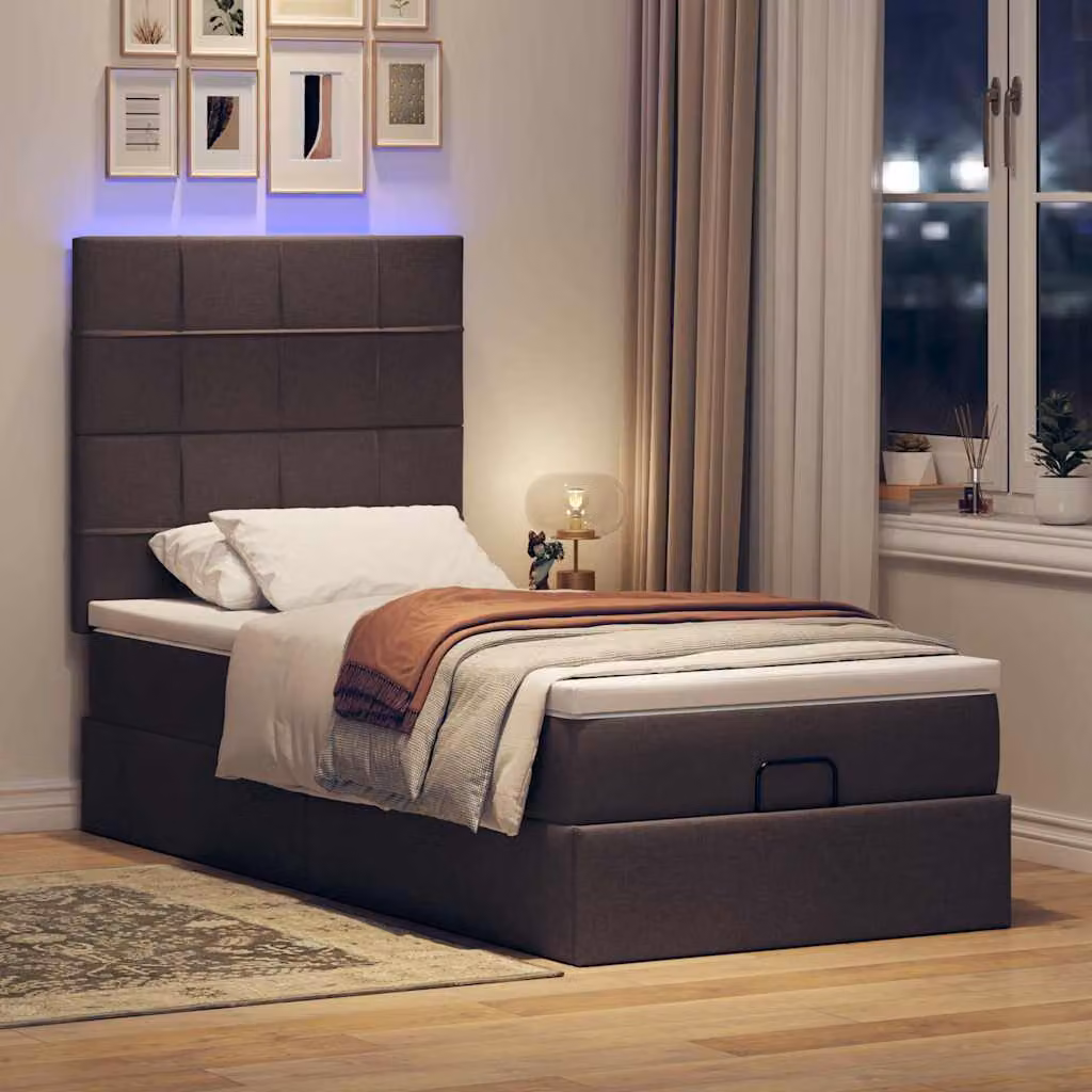 Maison Exclusive - Pouf Letto con Materasso e LED Marrone Scuro 90x200 cm Tessuto
