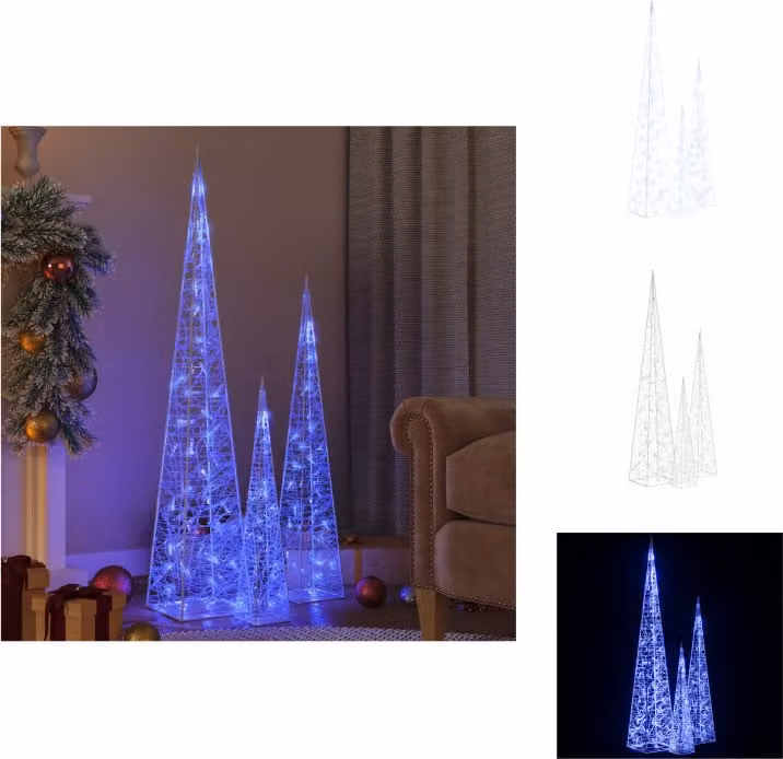 vidaXL Set di coni luminosi a LED decorazione acrilica blu 60/90/120cm - Illuminazione natalizia