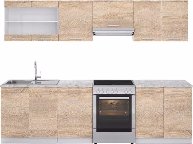 Mobile da cucina R-Line Sonoma/Bianco 270 cm, PL Marmo Vicco