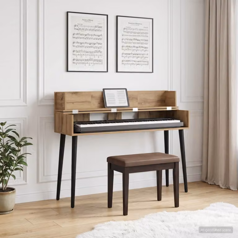 Scrivania da ufficio moderna vidaXL in legno e MDF color rovere, L 130 x P 40 x H 19,5 cm