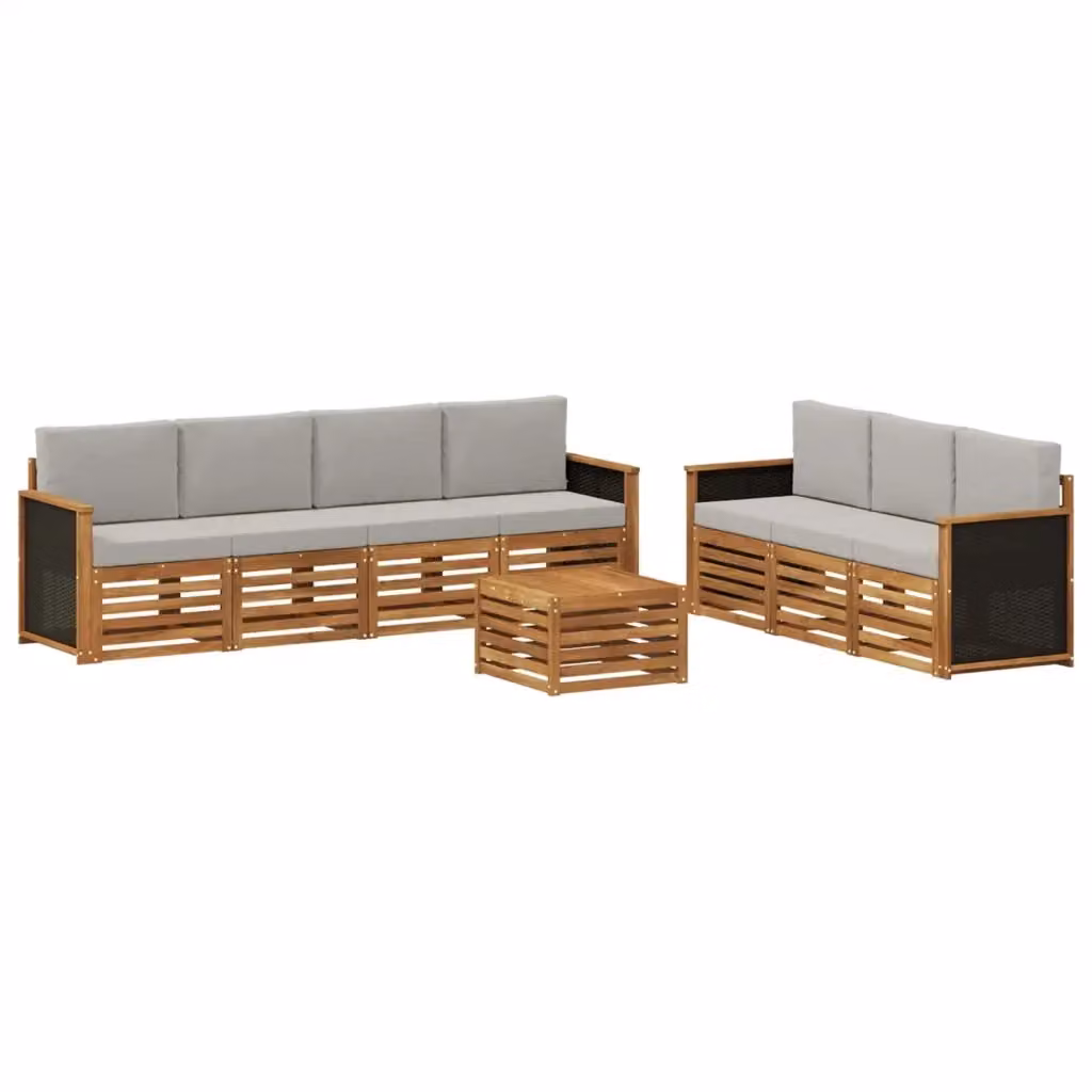 Set di divani da giardino vidaXL a forma di L composto da 8 pezzi in legno di acacia con cuscini beige e grigi – 2