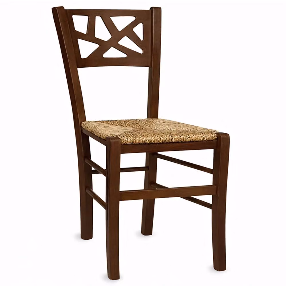Set da 2 sedie da sala da pranzo Sissy in legno color noce scuro con seduta in paglia – 2