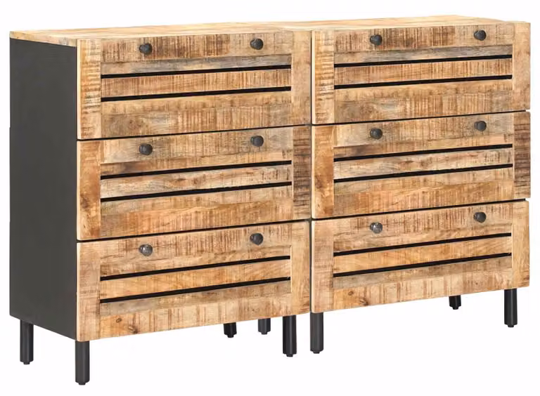 Armadi contenitori, 2 pezzi, dimensioni 120 x 33 x 75 cm, in legno massello di mango