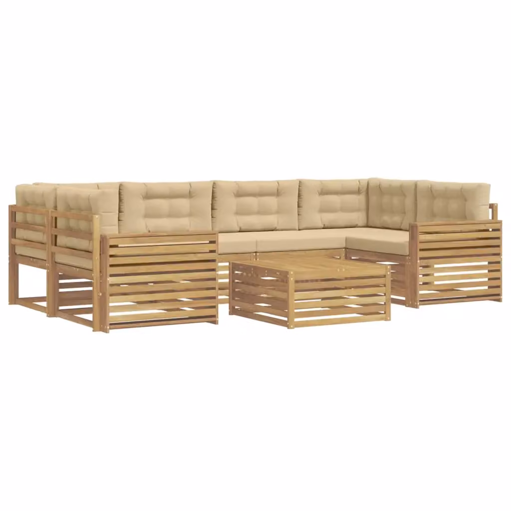 Set di divani da esterno a forma di U vidaXL in legno di acacia con cuscini Bianco e Beige – 2