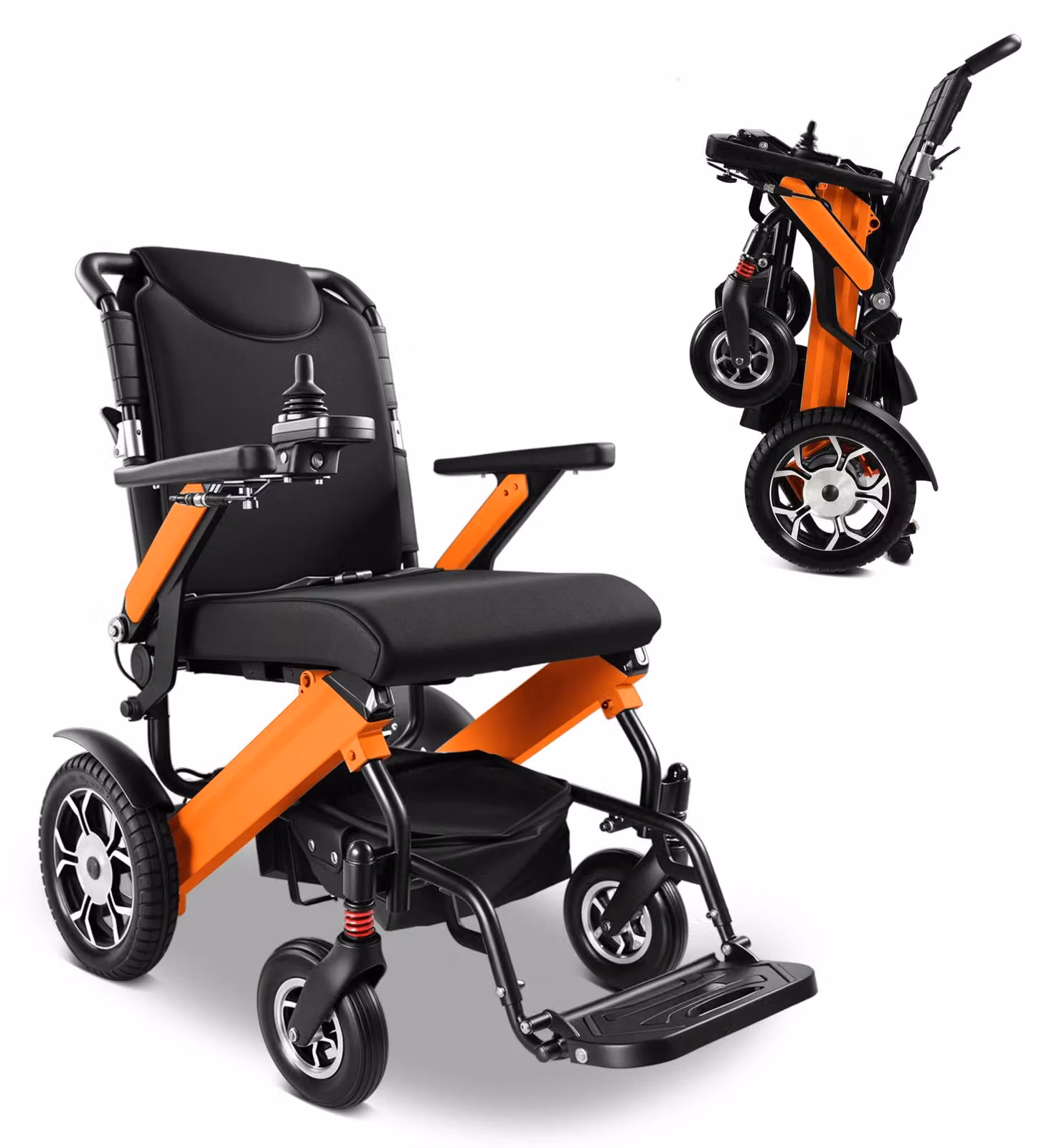 Sedia a rotelle elettrica - Pieghevole - Autonomia di 48 km - Motore da 500 W - Batteria al litio da 13 Ah, removibile - Capacità di carico: 150 kg - Colore: arancione