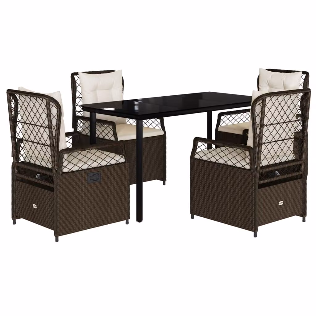 Set da Pranzo da Giardino 5pz con Cuscini in Polyrattan Marrone