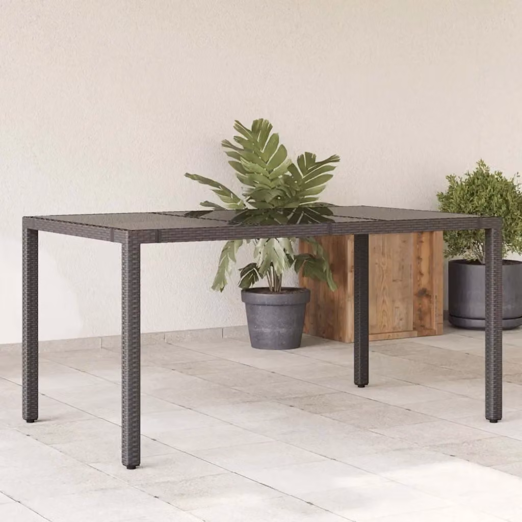 Tavolo da giardino rettangolare moderno in polyrattan con piano in vetro nero L: 150 cm, P: 90 cm, H: 75 cm – 2