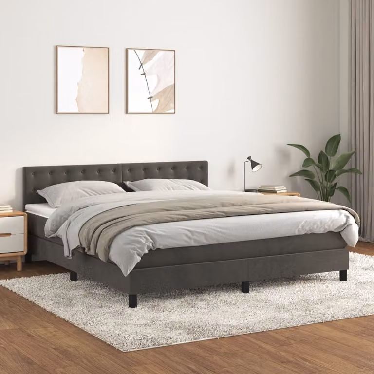 vidaXL Letto Ibrido con Giroletto a Molle e Materasso in Velluto Grigio Scuro, L/P/H: 160 x 200 x 88 cm