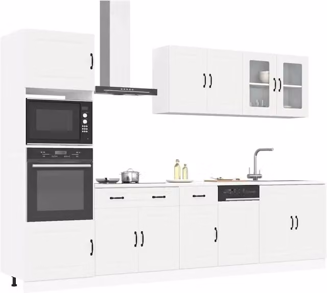Set di mobili da cucina moderno vidaXL in legno e vetro bianco con ante in vetro e ripiani interni