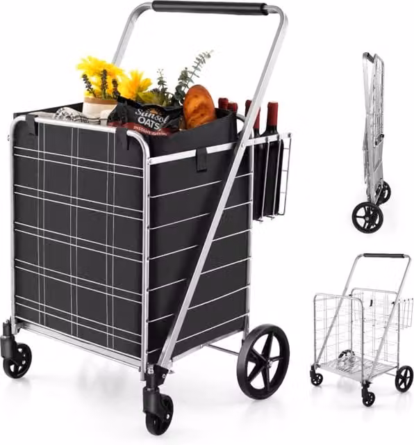 Carrello della spesa pieghevole Design Mania con rivestimento impermeabile, capacità 126L, portata 150kg, Argento – 1