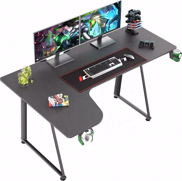 VDD Gaming Scrivania da gioco Hugo - Scrivania ad angolo con fibra di carbonio - Versione sinistra