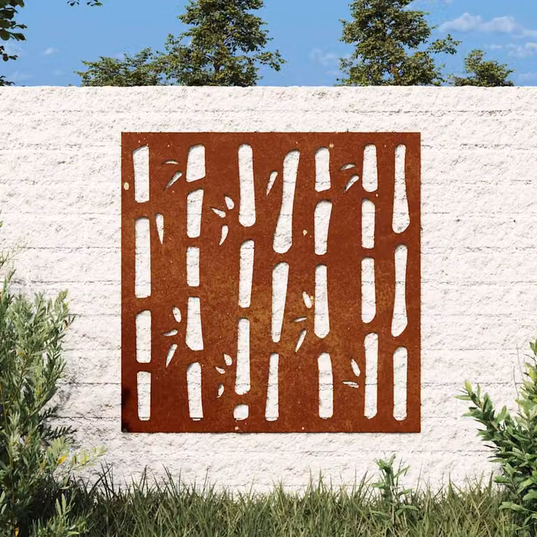 Decorazione Muro da Giardino vidaXL in Acciaio Corten Marrone con Motivo Botanico L 55 cm x H 55 cm