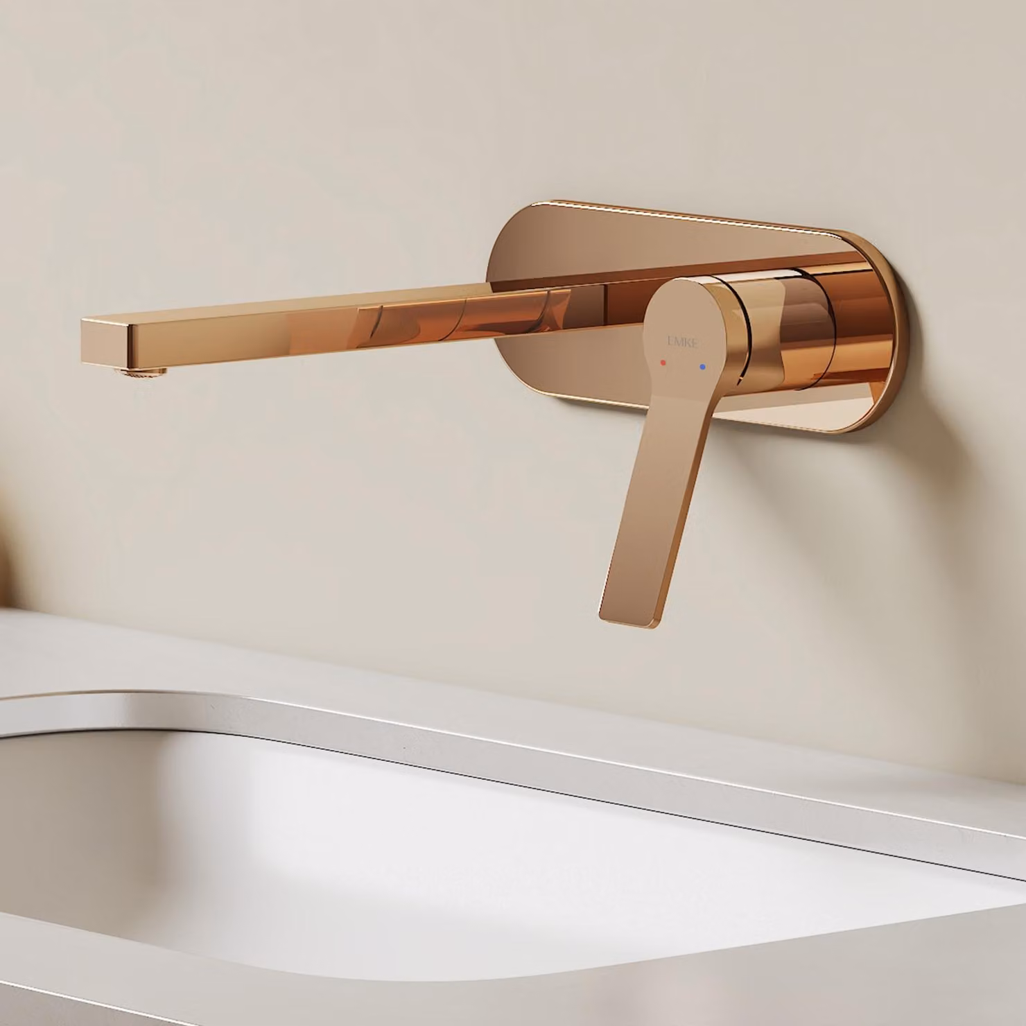 EMKE Rubinetto da bagno 288x210x70mm miscelatore monocomando, rubinetto per lavabo caldo e freddo, miscelatore da parete per lavabo - oro rosa