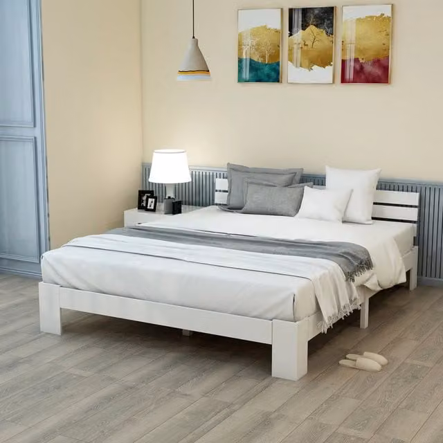 letto matrimoniale in legno massello bianco 144 x 210 cm
