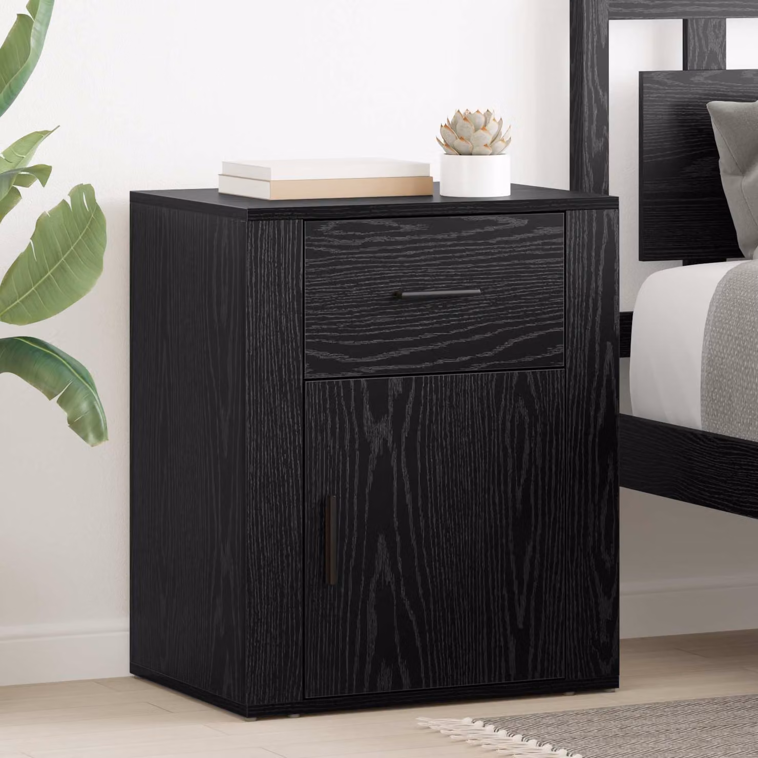 vidaXL Armadio da Notte Moderno in MDF, Colore Rovere e Nero, L 50 cm x P 35 cm x H 60 cm