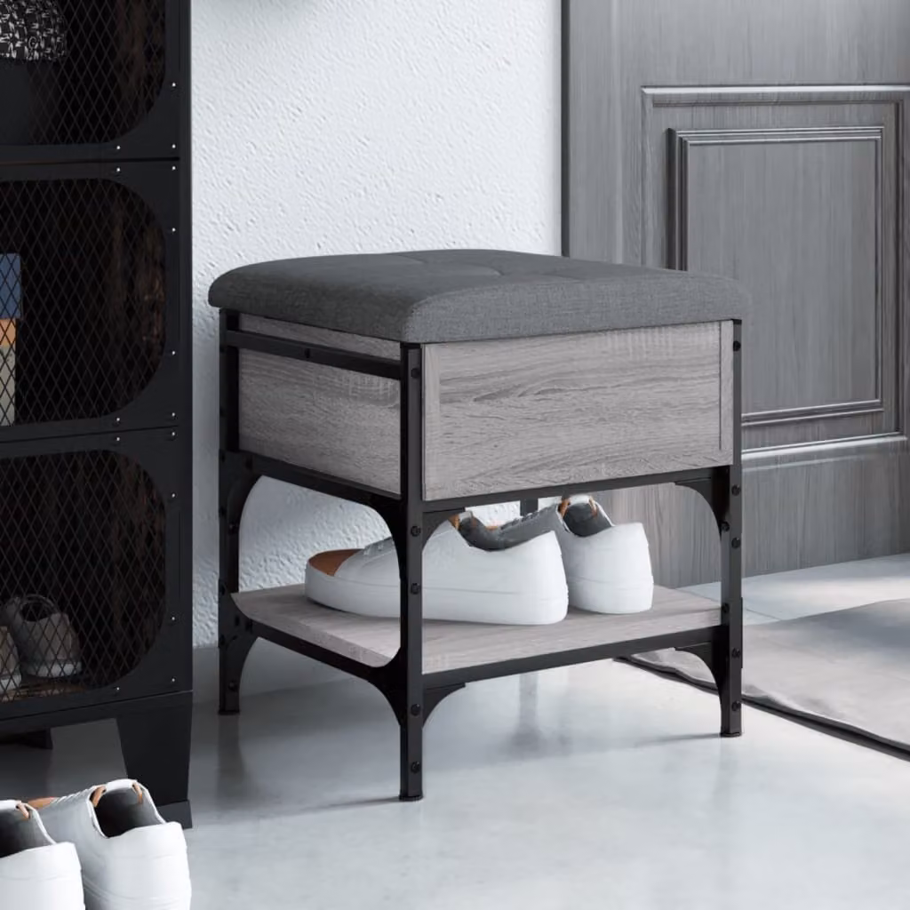 vidaXL Panca Porta Scarpe Moderna Grigia in Legno e Metallo L/P/H: 42 x 42 x 45 cm