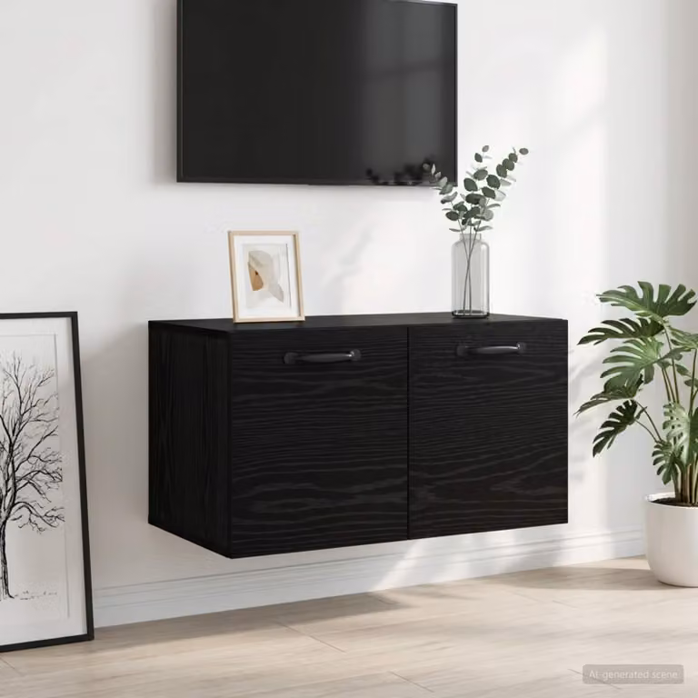 Armadietto a muro vidaXL nero in legno e metallo con ante a battente L 60 cm, P 36,5 cm, H 35 cm