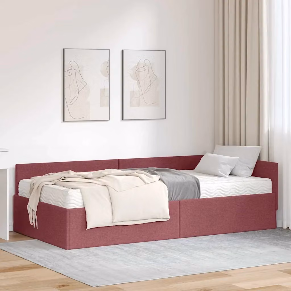 Letto singolo angolare con materasso in tessuto rosso DESIGN IN L/P/H: 80 x 200 x 57 cm – 2
