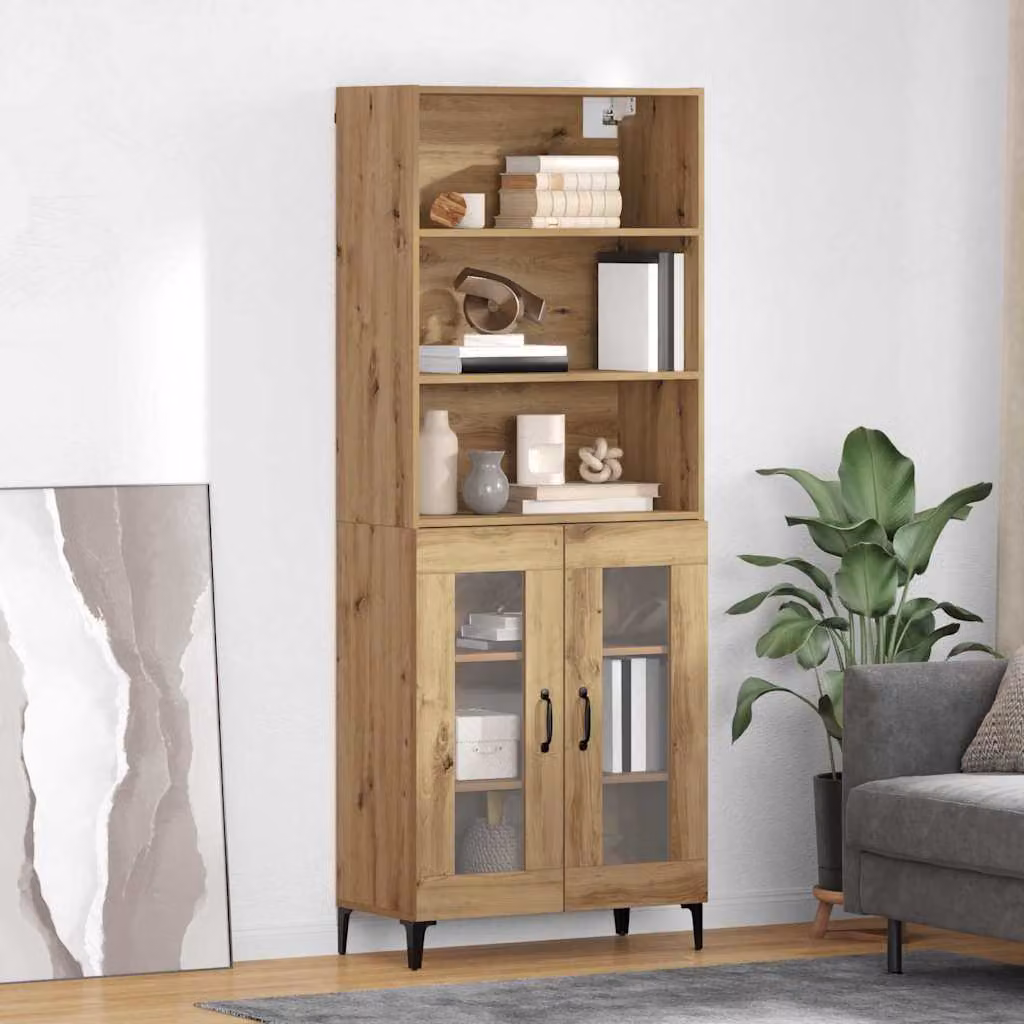 Credenza moderna vidaXL in legno e metallo, colore marrone, L: 69,5 cm, P: 34 cm, H: 180 cm