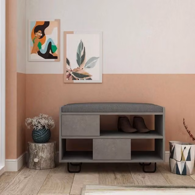 Panca scarpiera retro Effezeta Italia colore grey con cuscino in tessuto, L: 90,0 cm, P: 35,5 cm, H: 53,5 cm