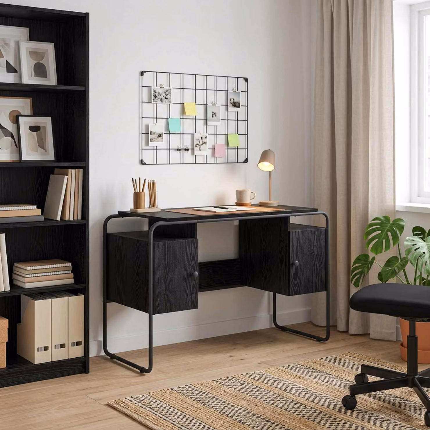 Scrivania moderna vidaXL con spazio di archiviazione e doppio piedistallo, colore nero, L: 120 cm, P: 60 cm, H: 75,5 cm