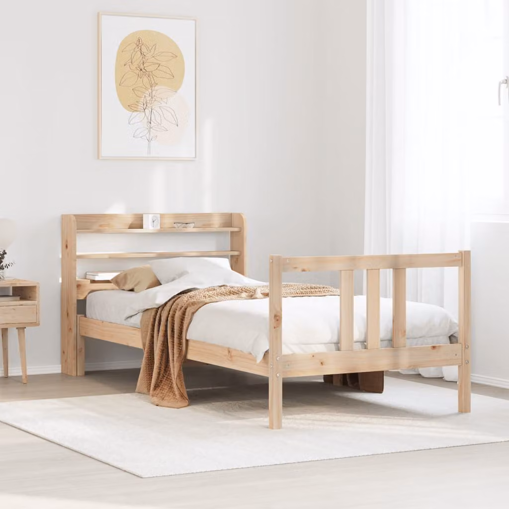 vidaXL Letto in Legno Massello di Pino con Ripiani Laterali e Stile Rustico