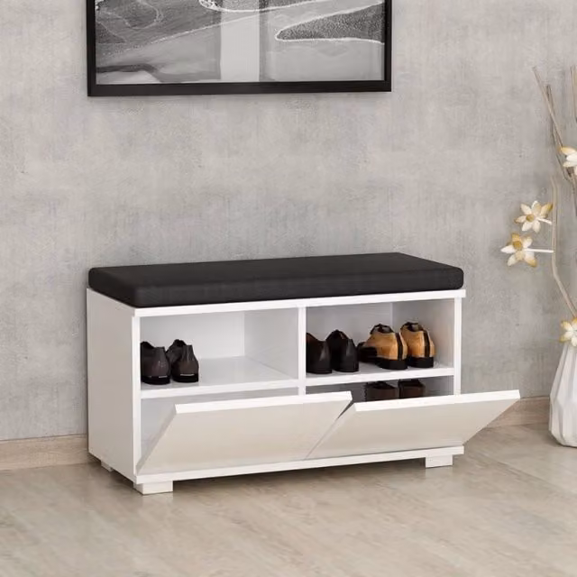 Scarpiera con pouff Dragoshoe Effezeta Italia bianco nero L: 80 cm, P: 35 cm, H: 42 cm