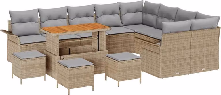 Set Divano da Giardino con cuscino 13 pcs Beige polyrattan