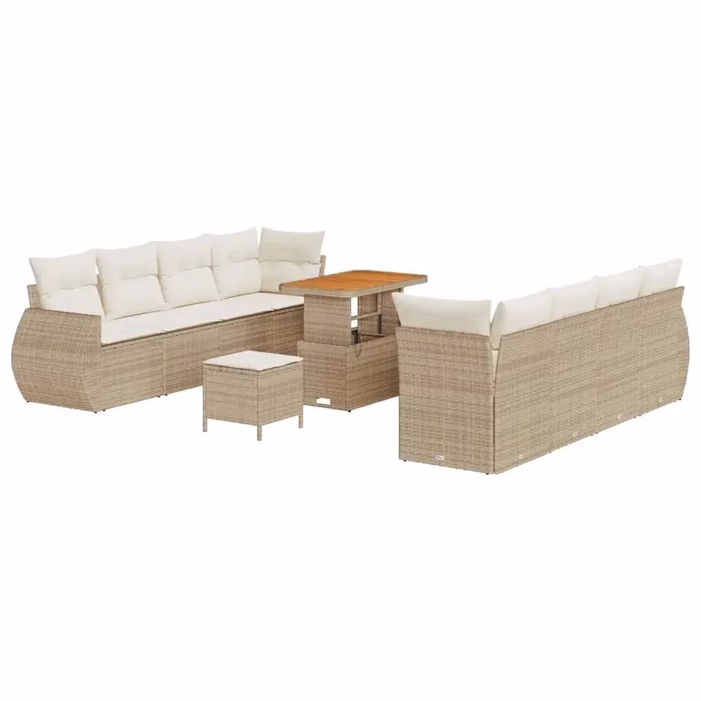 Set Divano da Giardino a Forma di U vidaXL in Polyrattan Beige con 11 Pezzi e Cuscini Inclusi – 2