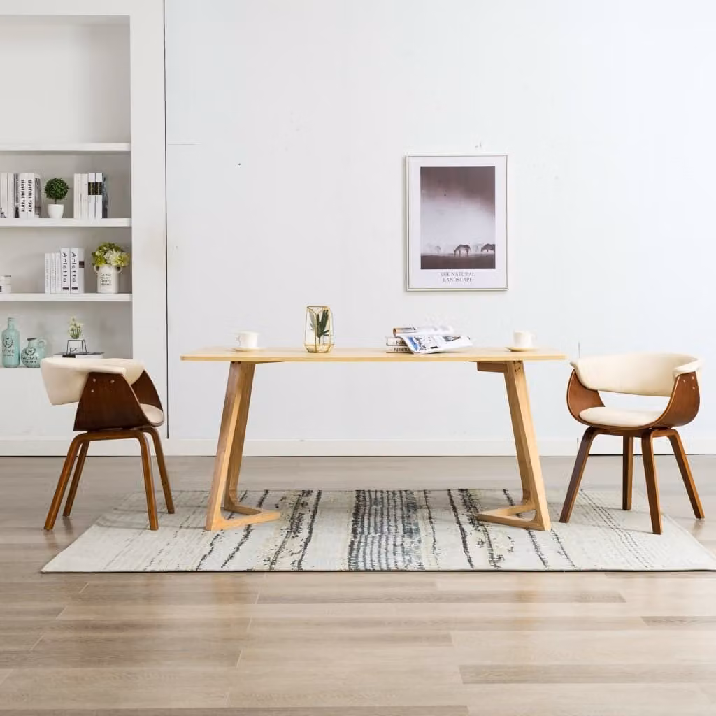 The Living Store Sedie da pranzo 2 pz. Legno curvo crema e Similcuoio