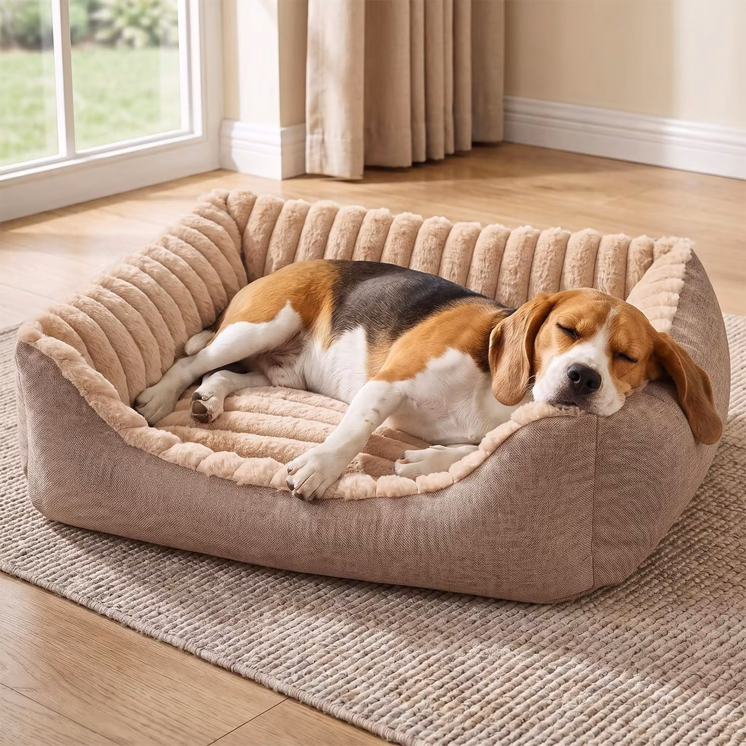 Solidchoice - Cuccia antiscivolo per cani di piccola e media taglia, confortevole e lavabile, color cammello (taglia L)