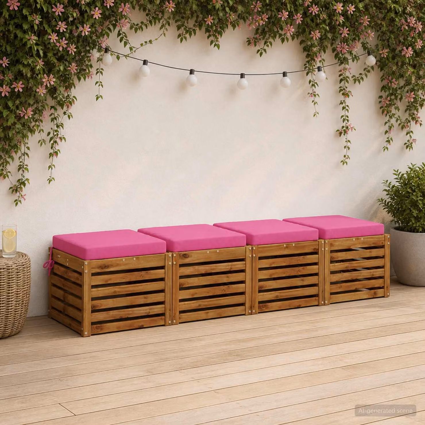 Set di 4 cuscini per sedia quadrati vidaXL in poliestere rosa con rivestimento rimovibile e resistente ai raggi UV