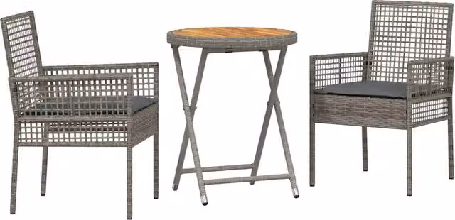 Set Bistro da Giardino 3 Pezzi in Polyrattan e Legno di Acacia Grigio con Tavolo Quadrato Moderno