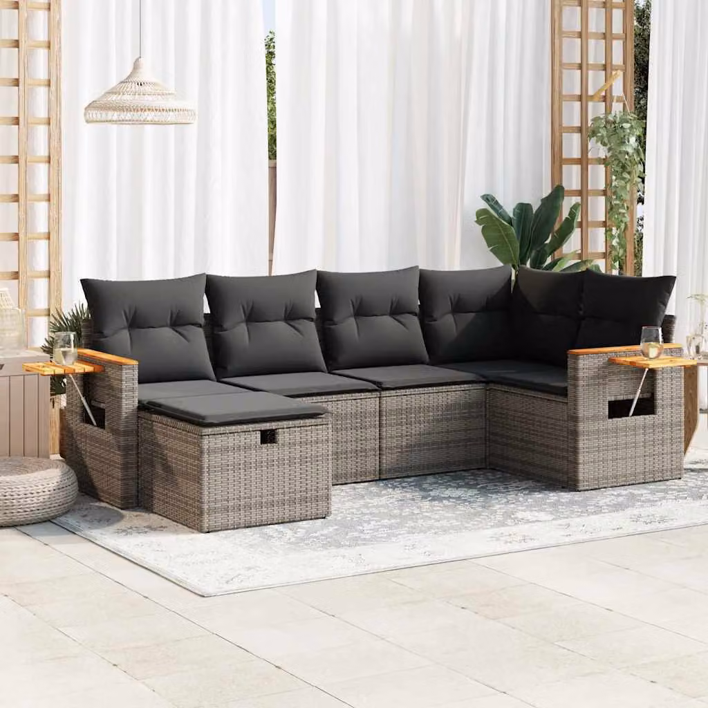 Maison Exclusive - Set da giardino 6 pezzi con cuscini Grigio Poly Rattan