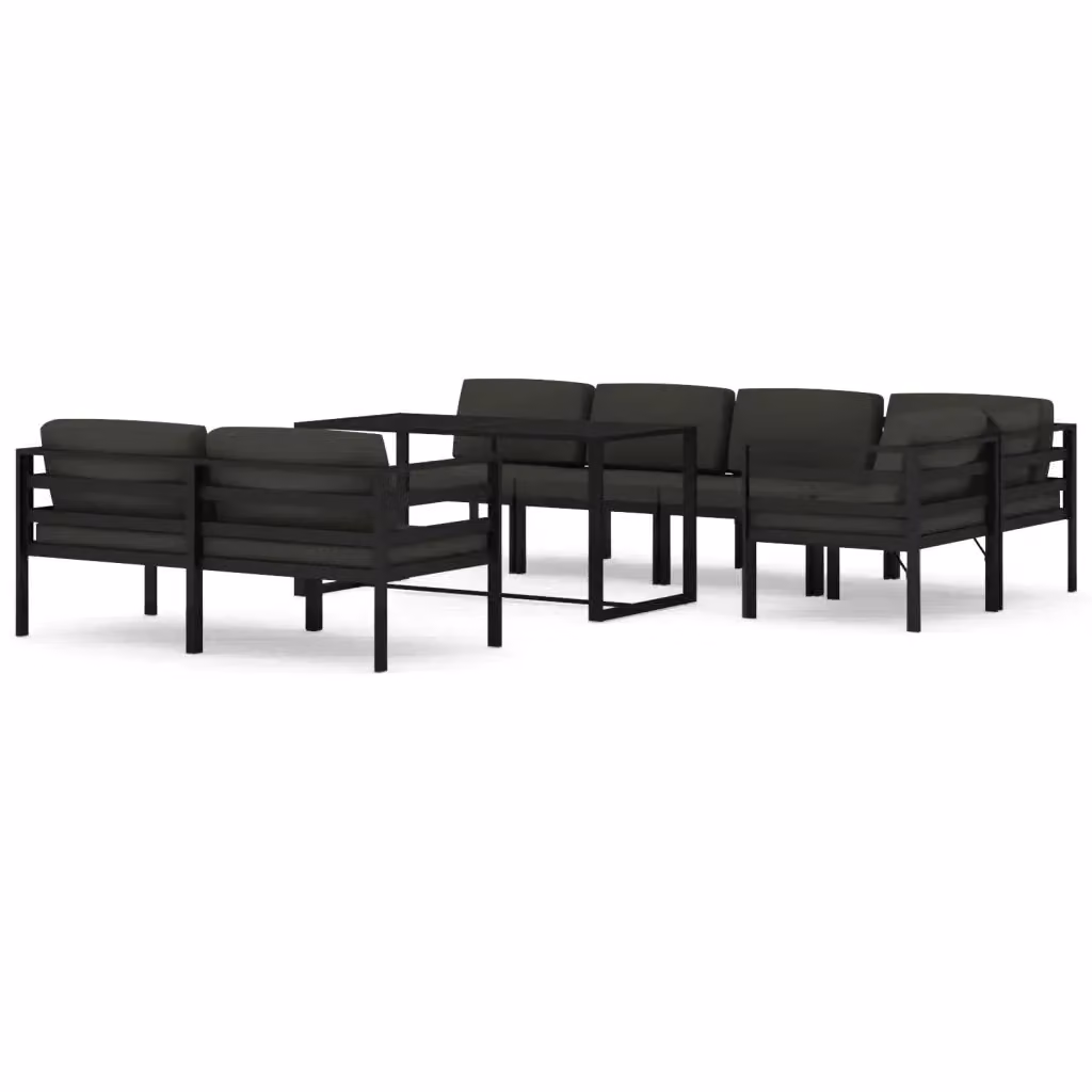 vidaXL Set Divani da Giardino 8 Pezzi in Alluminio Antracite con Cuscini e Tavolino – 2