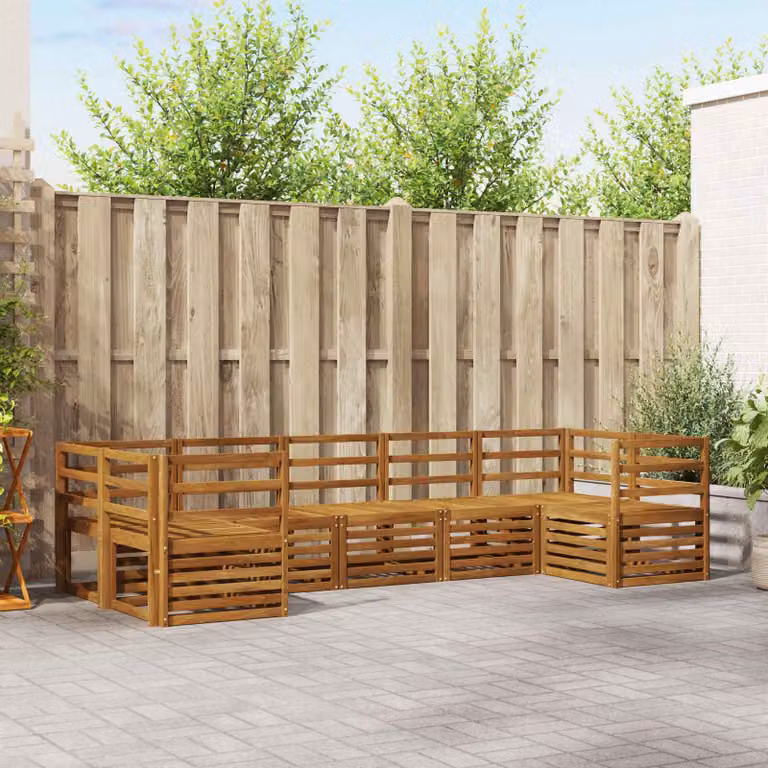 Set di divani da esterno vidaXL a forma di L in legno di acacia marrone con 7 pezzi e cuscini inclusi