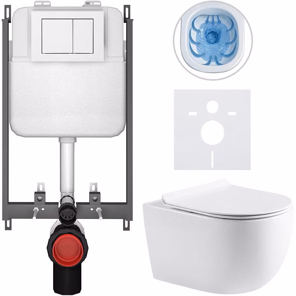 CERANO - Set WC da incasso Felci - bianco lucido - pulsante Prime/Maxio, bianco - da incasso - 53x37 cm