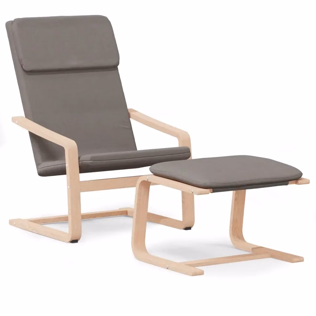 Poltrona Relax con Poggiapiedi DESIGN IN in Tessuto Beige e Grigio con Struttura in Legno di Betulla – 2
