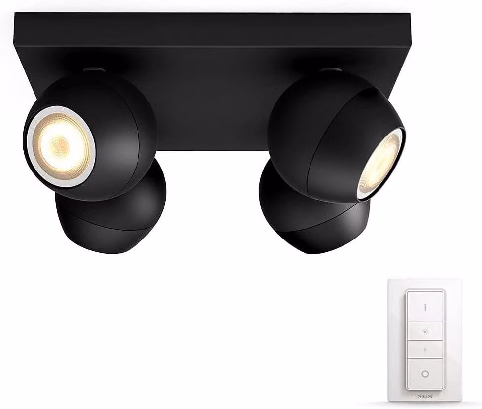 Philips Hue Bianco Amb. Buckram Spot 4 flg. nero 4x350lm DS-