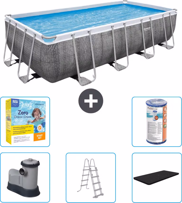 Piscina rettangolare Power Steel Bestway - stampa rattan - 549 x 274 x 122 - inclusa pompa - scaletta - copertura pacchetto manutenzione - filtro