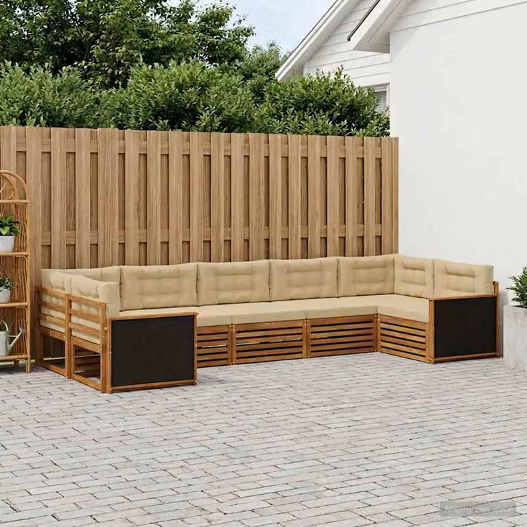 Set di divani da esterno vidaXL a forma di U in legno di acacia con cuscini, Beige e Marrone