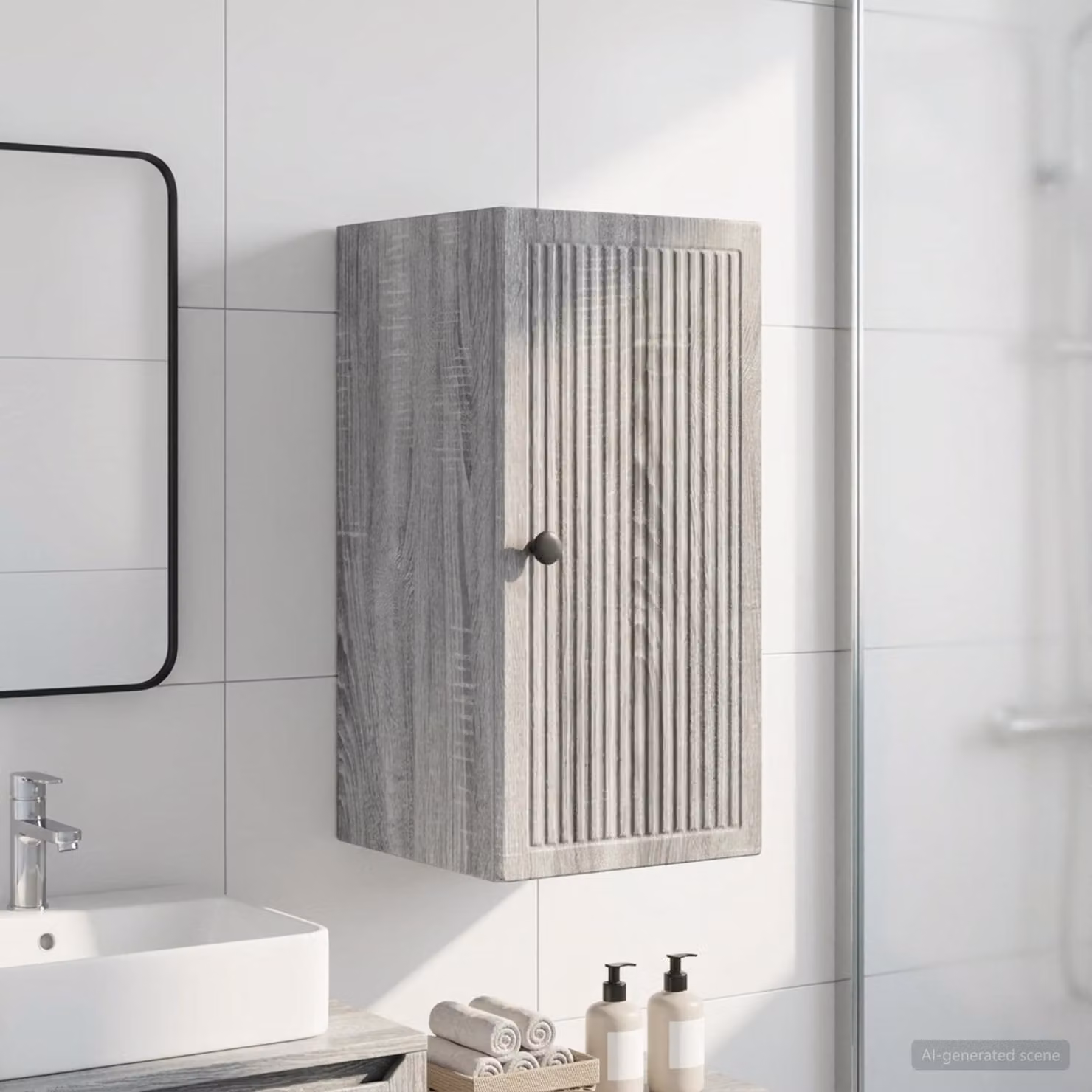 Armadio da bagno a muro vidaXL EDE in stile moderno, colore grigio, L 30 cm x P 31 cm x H 59 cm