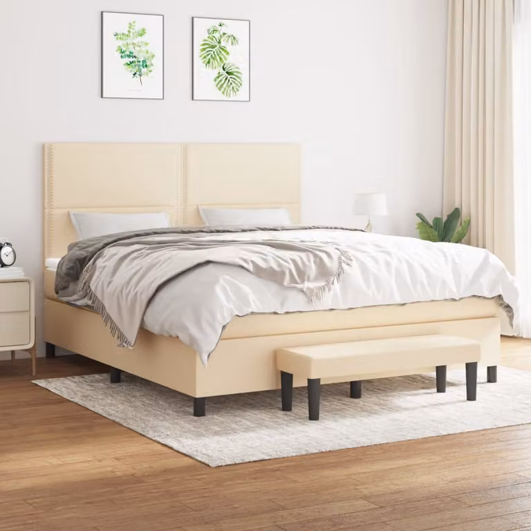 vidaXL Letto Ibrido con Giroletto a Molle e Materasso in Tessuto Beige e Bianco L/P: 180 x 200 cm
