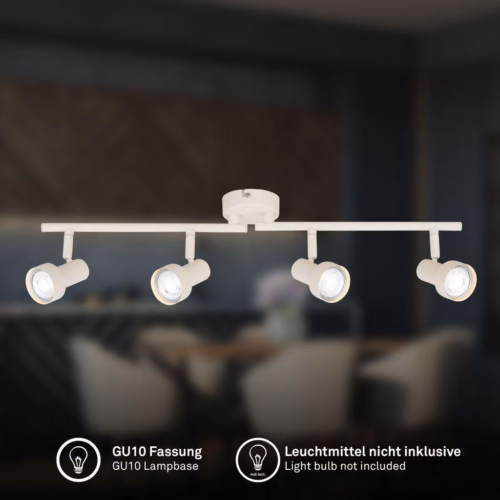 Briloner Plafoniera orientabile 60,5cm attacco GU10 max. 9W 4 luci bianco antico - Faretto da soffitto soggiorno corridoio cucina ufficio