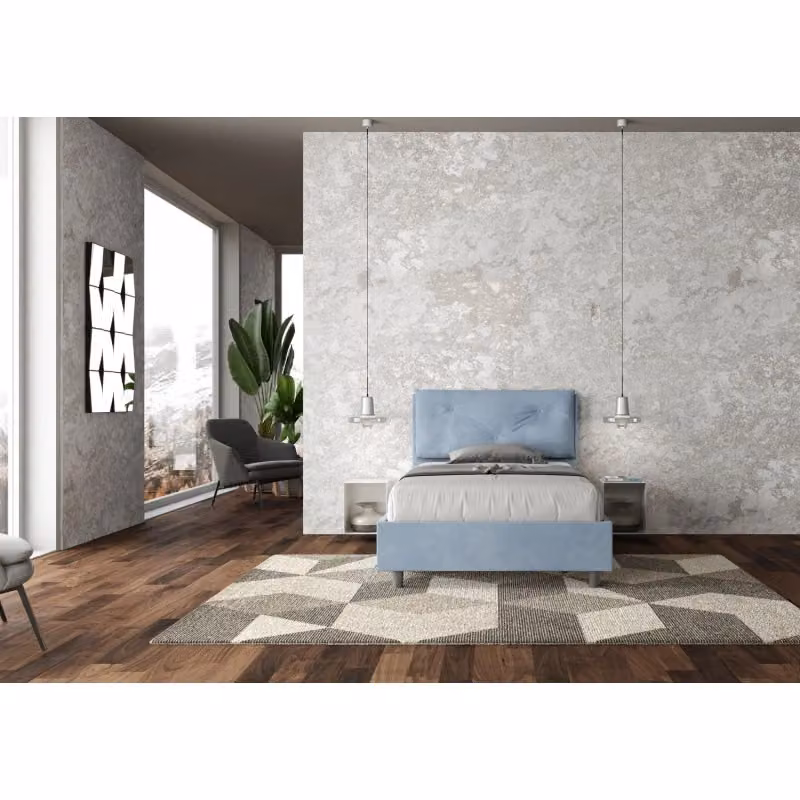 Letto imbottito Ityhome in microfibra con rete, colore azzurro, L/P/H: 130 x 210 x 110 cm – 2