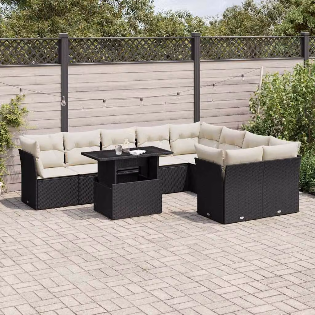 vidaXL Set Divani da Giardino a L con Cuscini e Tavolino, Polyrattan e Metallo, Nero e Bianco – 1